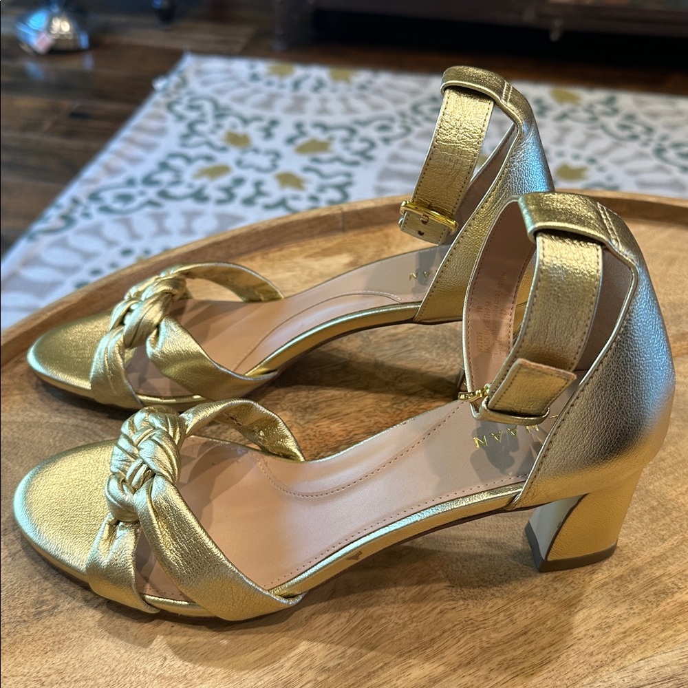 Cole Haan Gold Metallic Heels with Ankle Strap Wonderful Pre-loved Condition